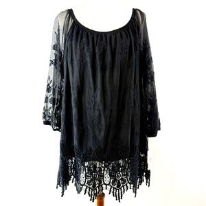 Halo BigStrikeUSA Flowy Black Lace Tunic Blouse 2X NWT